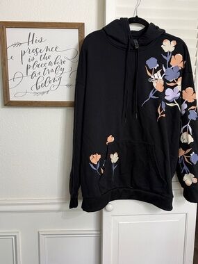 adidas Black Hoodie with Pastel Floral Print